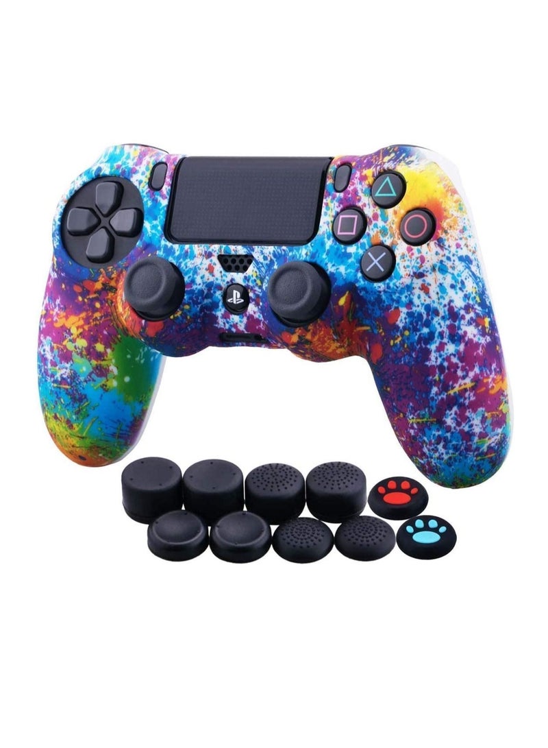 Y&D Skin Water Transfer Printing Camouflage Silicone Cover Case for Sony PS4 Slim Pro Dualshock 4 Controller 1 Spashing Paint with Thumb Grips  - Image 1