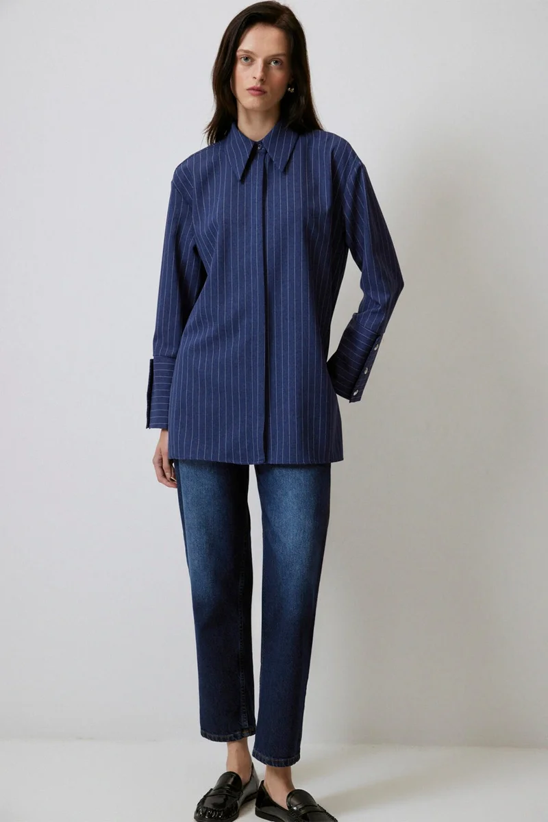 توتشي Wide Cuff Striped Shirt