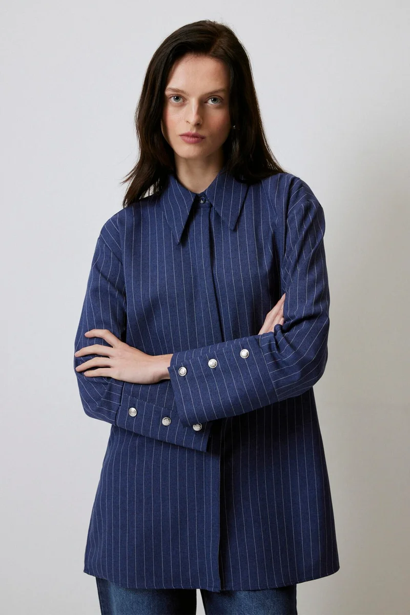 توتشي Wide Cuff Striped Shirt