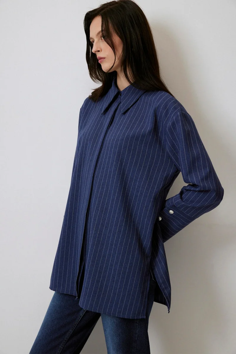 توتشي Wide Cuff Striped Shirt