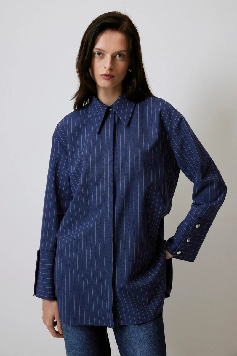 توتشي Wide Cuff Striped Shirt