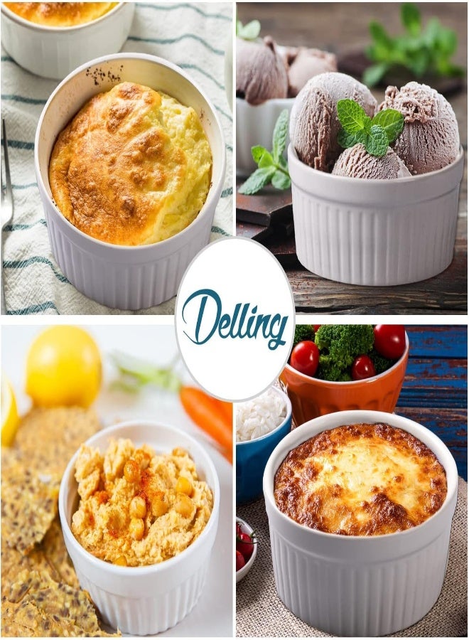 AKDC Delling Ramekins 6 Oz Oven Safe/Dessert/Ice Cream/Dipping Soy Sauce/Snacks Bowls, Small Ceramic Creme Brulee Dishes For Baking, Souffle, Pudding, White Set Of 6 - Image 5