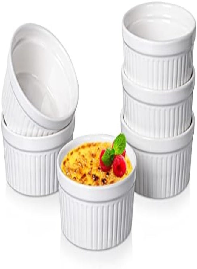 AKDC Delling Ramekins 6 Oz Oven Safe/Dessert/Ice Cream/Dipping Soy Sauce/Snacks Bowls, Small Ceramic Creme Brulee Dishes For Baking, Souffle, Pudding, White Set Of 6 - Image 2