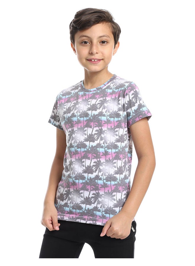 Andora Tropical Vibes Grey, White, Pink & Baby Blue Slip On Tee  - Image 2