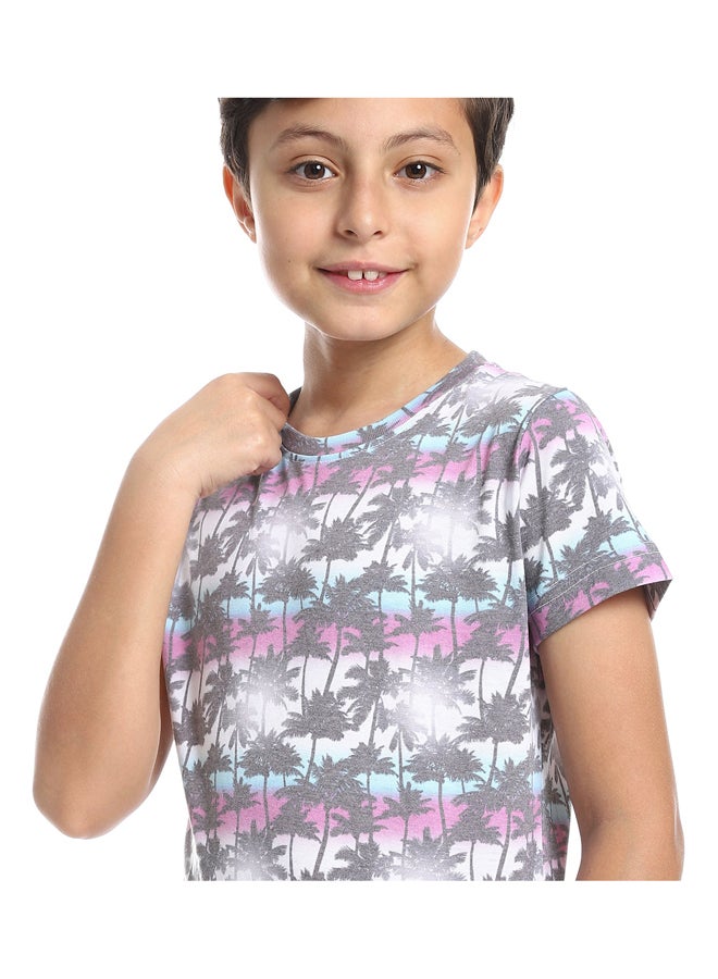 Andora Tropical Vibes Grey, White, Pink & Baby Blue Slip On Tee  - Image 5