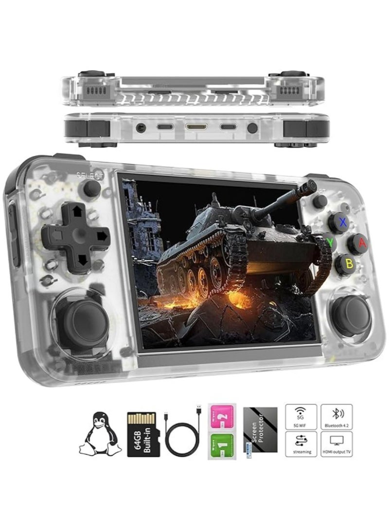 أنبيرنيك وحدة تحكم ألعاب محمولة ريترو RG35XX H، تدعم منفذ HDMI 5G TV، واي فاي، بلوتوث 4.2، شاشة IPS 3.5 بوصة، نظام Linux مدمج مع بطاقة TF سعة 64 جيجابايت، 5515 لعبة، أبيض - Image 1