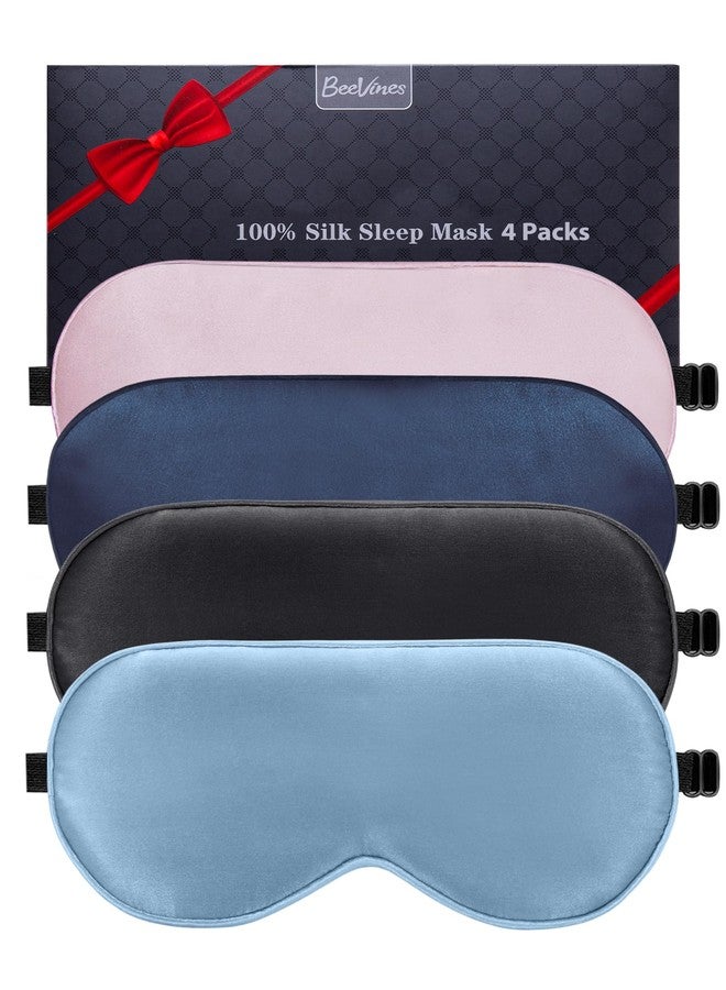BeeVines Sleep Mask, 4 Pack 100% Real Natural Pure Silk Eye Masks with Adjustable Strap for Sleeping, Mulberry Silk Eye Sleep Shade Cover, Block Light Reduces Puffy Eyes Traveling Gifts (4 Packs) - Image 1