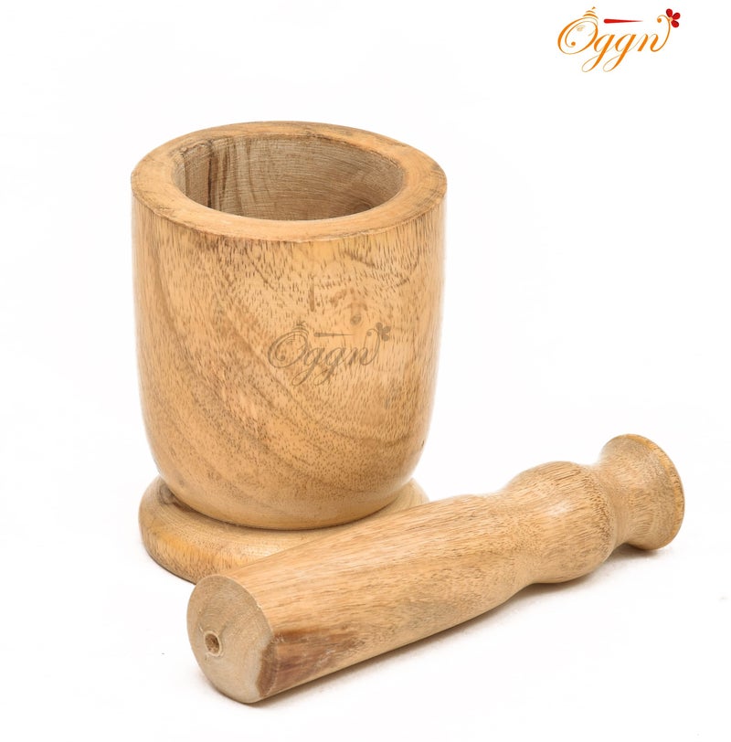 OGGN Mango Wood Mortar Pestle Set, Imam Dasta, Natural Wooden Okhli, Spice Mixer Kharal, Kitchen Khalbatta Masher, Ginger Garlic Crusher, Masala Kutni for Cooking - Image 4