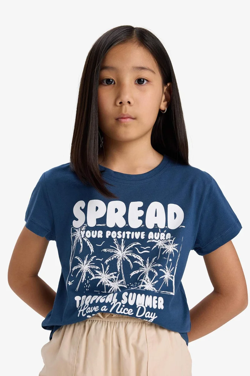 ديفاكتو Girl Regular Fit Printed Short Sleeve T-Shirt