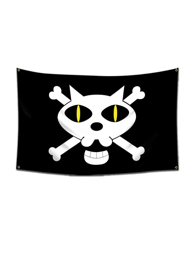 General 1-Pieces Polyester Flag ONE PIECE Cartoon Flag Design Cosplay Pirate Flag Straw Hat Luffy Print Room Decor with Corners Buckle 60*90cm Black-A16  - Image 1