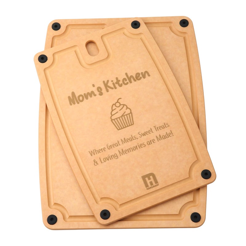 Hansmart Cutting Boards for Kitchen Dishwasher Safe Composite Cutting Board Set of 2 with BPA Free Reversible Chopping Board with Juice Grooves Nonporous Mom