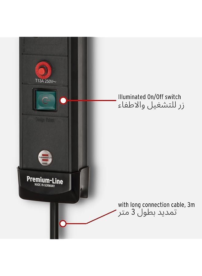 Premium Line 6 Way Extension Socket With On Off Switch And Safety Fuse on Long 3M Cable For Large Rooms H05Vv F3G1 5 Black With 13A Fuse - Image 4