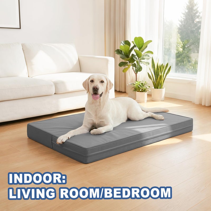 Vonabem Outdoor Waterproof Dog Bed Washable, XXL Crate Pad 48 Inch, Foam Large Pet Bed with Removable Cover Reversible, Durable Leather Anti-Slip Kennel Pads 47"x29" Grey - Image 5