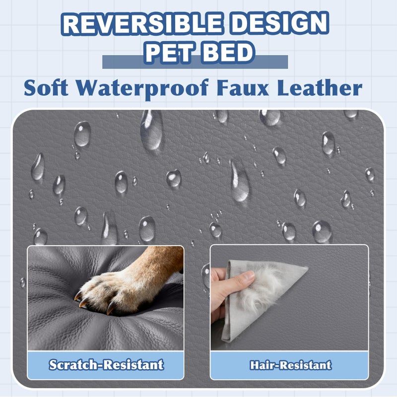 Vonabem Outdoor Waterproof Dog Bed Washable, XXL Crate Pad 48 Inch, Foam Large Pet Bed with Removable Cover Reversible, Durable Leather Anti-Slip Kennel Pads 47"x29" Grey - Image 2