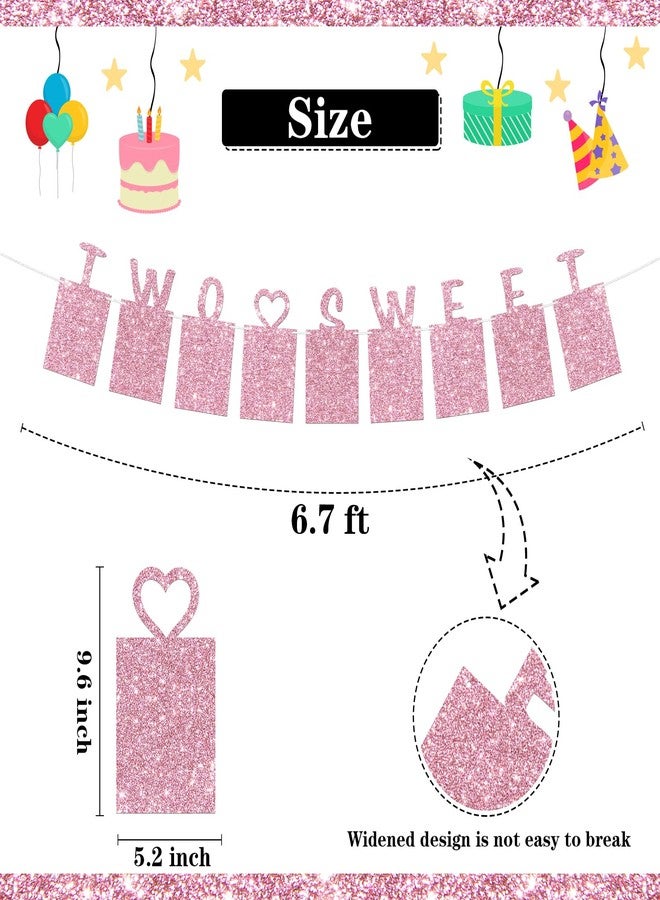 WeBenison Two Sweet Photo Banner Girls 2nd Birthday Paper Photo Sweet 2nd Anniversary Bunting Decorations Baby Shower Kid Birthday Picture Banner Pink Glitter - Image 2