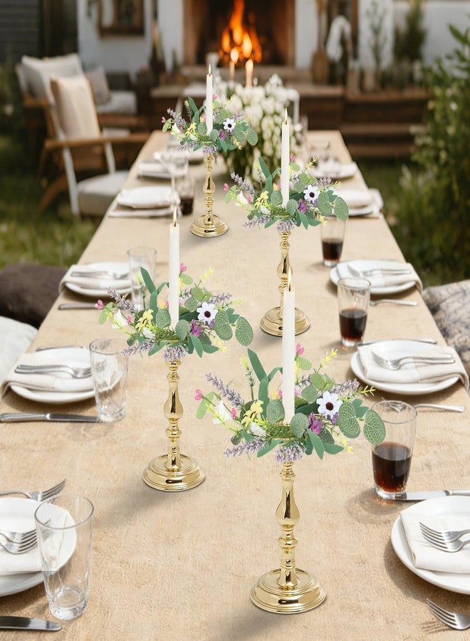 YLOLUL 4 PCS Spring Flowers Taper Candle Rings Wreaths 1.38" Mini Spring Summer Floral Taper Candle Holder Wreaths Colorful Artificial Wildflowers Table Centerpieces Wreath for Church Home Wedding Decor - Image 2