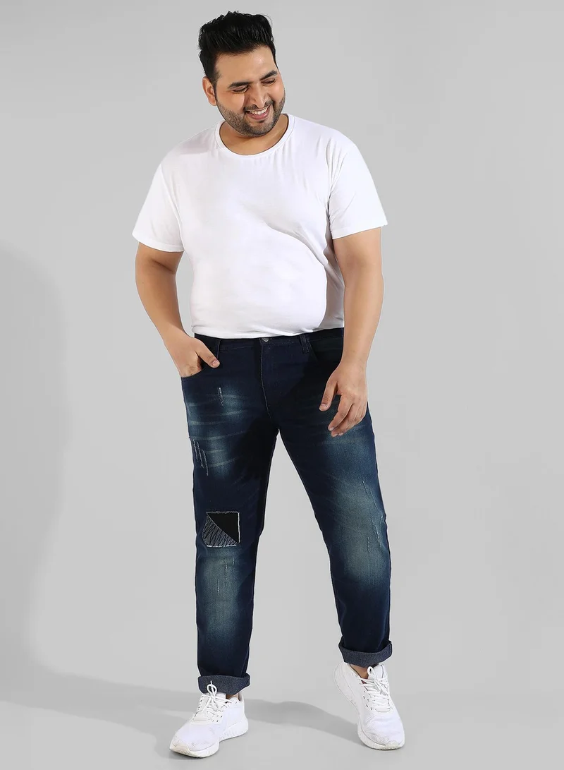 Instafab Plus  Men's Classic Blue Dark-Washed Regular Fit Denim Jeans for Men | Best Price UAE