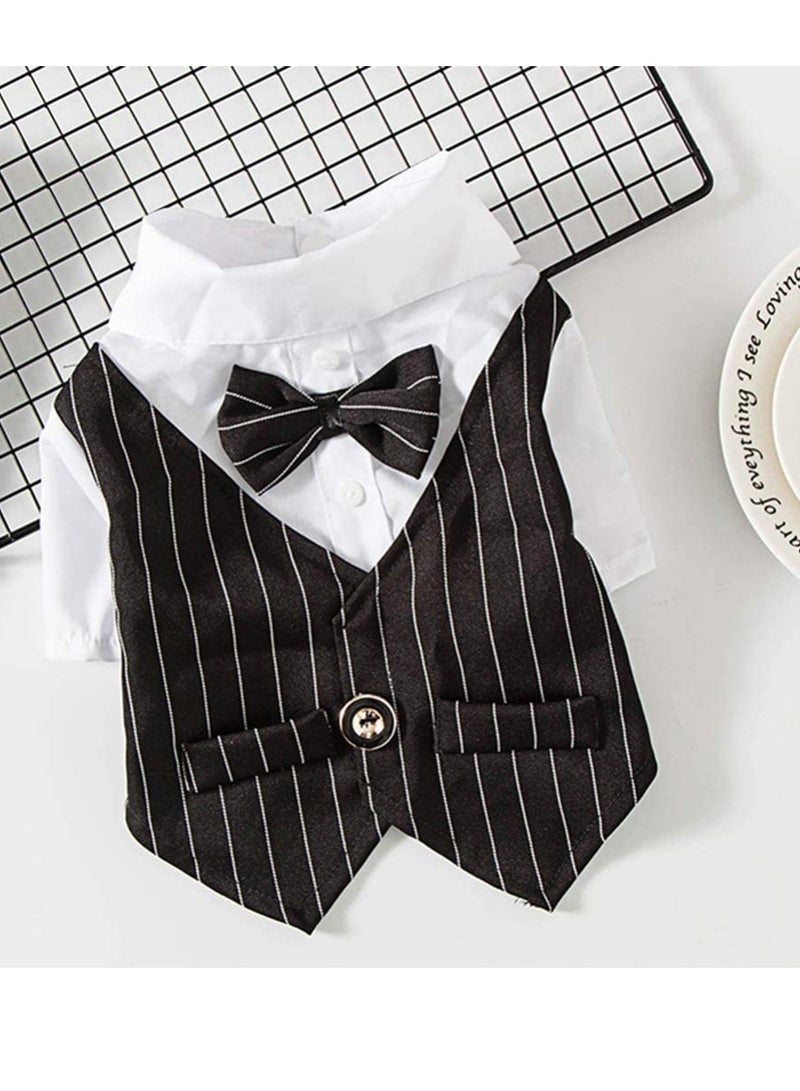 SYOSI Pet Clothes   Dog Clothes, Bow Tie Costume, Dress up Formal Tuxedo Suit for Puppy Teddy Cat Small Pet Indoor Wedding Party Outfit Black Size M - Image 2