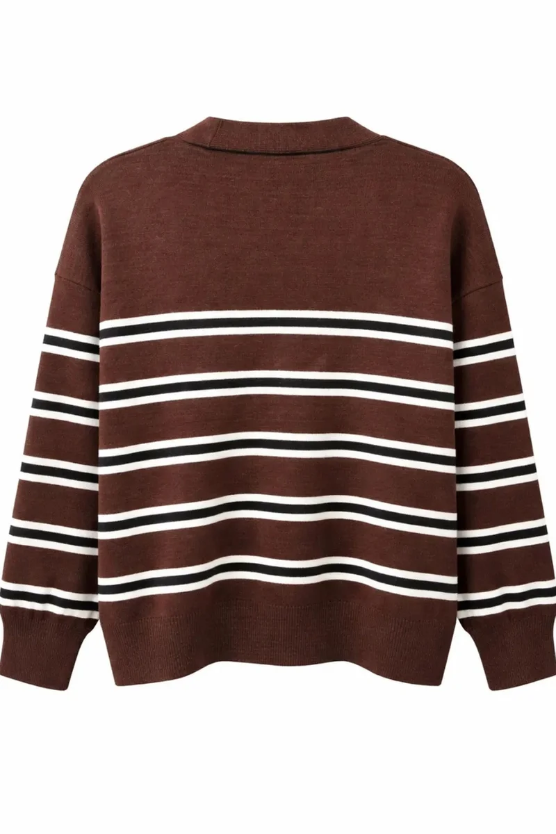 Mixray MIXRAY Women's Striped V-Neck Cardigan