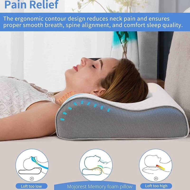 PAYOCA Memory Foam Pillow, Contour Cervical Orthopedic Memory Foam Pillows Supports Neck Pain and Shoulder Pain for Sleeping, Ergonomic Cervical Pillow (PACK OF 1) White - Image 3