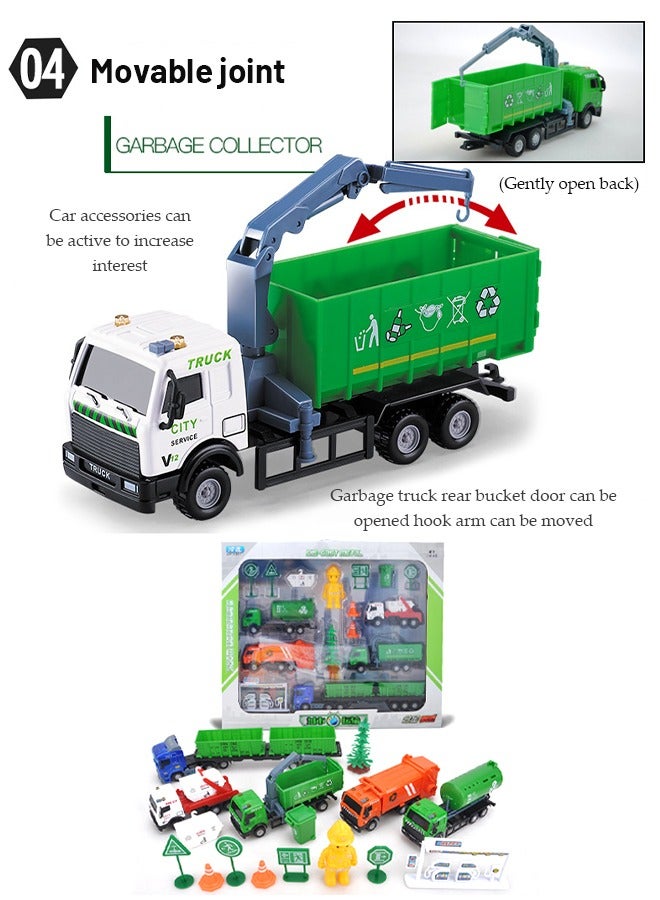 DUNISO 17 Piece Set Of Garbage Truck Model Toys,Garbage Truck Toys For Boys, Mini Truck Model, Friction Power Recycling Car Toy Set, Equipped With Simulated City Scenes, Suitable For Children Over Three Years Old - Image 5