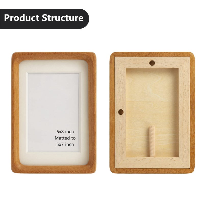 Natural Wood Photo Frames Inspired Tabletop Picture Frame with Mat  Vertical or Horizontal Display (Teak  6x8 matted to 5x7)  - Image 2