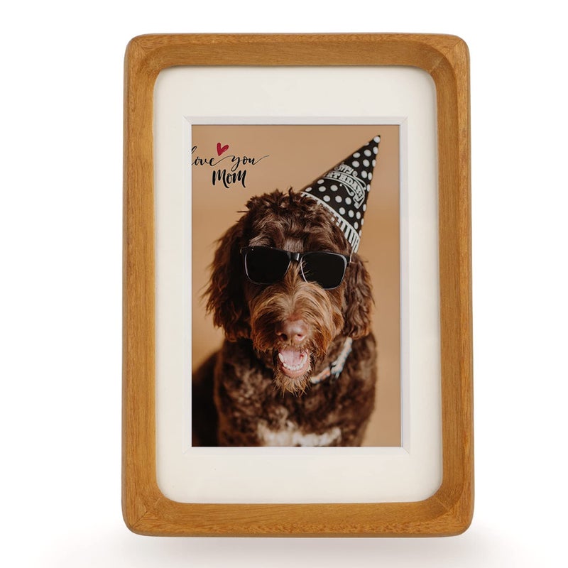 Natural Wood Photo Frames Inspired Tabletop Picture Frame with Mat  Vertical or Horizontal Display (Teak  6x8 matted to 5x7)  - Image 1