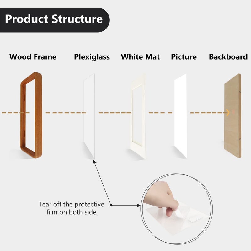 Natural Wood Photo Frames Inspired Tabletop Picture Frame with Mat  Vertical or Horizontal Display (Teak  6x8 matted to 5x7)  - Image 4