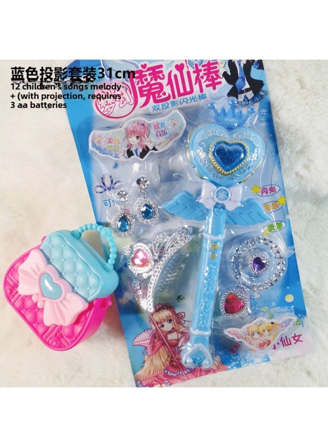 Children's Little Girl Toy Little Magic Fairy Luminous Flash Magic Wand Fairy Wand Transformation Magic Wand Birthday Wholesale-Color:Blue Suit + Handbag [free Battery]  - Image 1