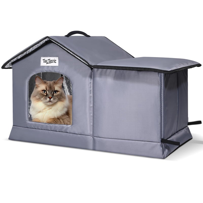 TailTastic Outdoor Cat House Weatherproof & Insulated for Winter - Upgraded Seamless Bottom Feral Cat Shelter, Waterproof Cat Houses for Outdoor Cats, Easy to Assemble Outside Cat House with Mat(Grey, L) - Image 1