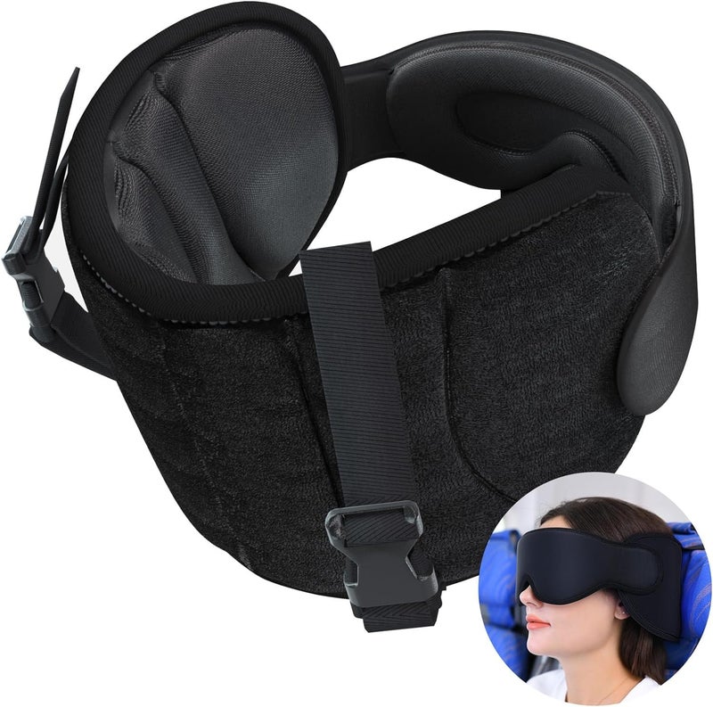SARISUN SARISUN Travel Pillows for Airplanes  Airplane Pillow for Long Flight  Airplane Head Strap with Eye Mask for Sleep  Travel Neck Pillow for Car Road Trip  360 Support Headrest  Stop Bobblehead  Black - Image 2