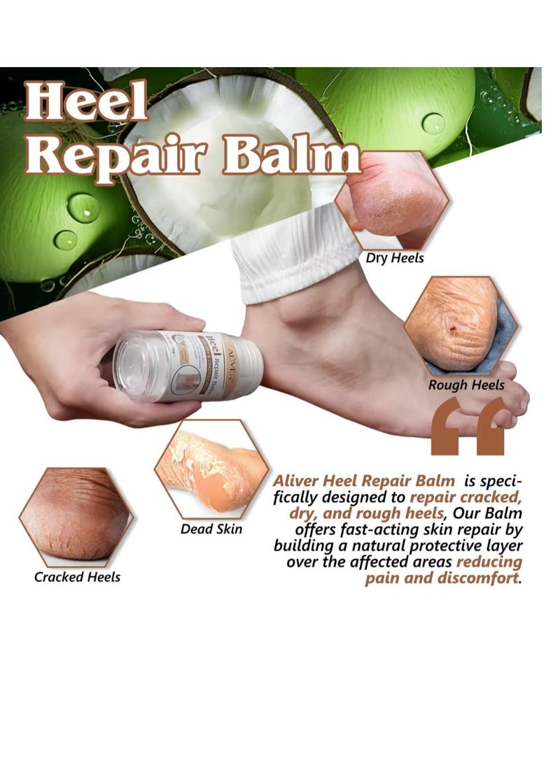 ALIVER 70g Heel Repair Balm for Dry and Cracked Feet Heel Repair Cream with Shea Butter Coconut and Olive Oil Deeply Hydrates Skin Restore Skin Moisture Boosts Dry and Damaged Skin Repair Nourish Foot Cream - Image 3