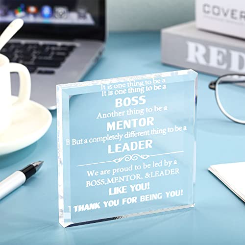 Yookeer Boss Day Gifts for Women Men Crystal Acrylic Leaving Going Away Retirement Thank You Boss Lady Desk Gifts Appreciation Plaques for Birthday Paperweight Keepsake(Square) - Image 2