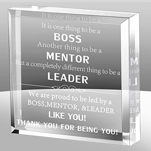 Yookeer Boss Day Gifts for Women Men Crystal Acrylic Leaving Going Away Retirement Thank You Boss Lady Desk Gifts Appreciation Plaques for Birthday Paperweight Keepsake(Square) - Image 1