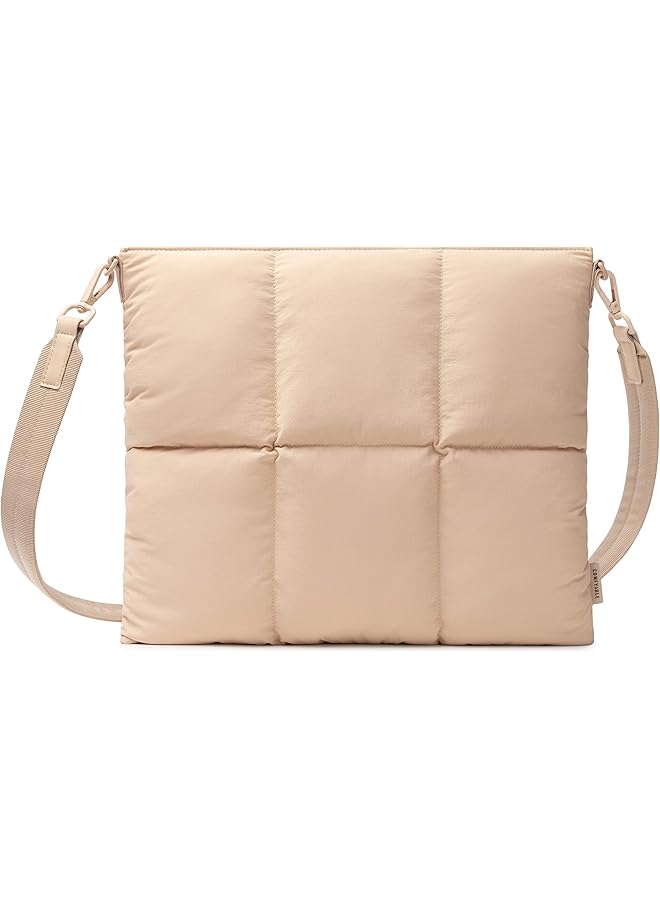 كومفيابل حقيبة كتف منفوخة للكمبيوتر اللوحي لجهاز آيباد برو مقاس 12.9 بوصة، حقيبة كتف مبطنة منفوخة للكمبيوتر اللوحي للنساء، حافظة ذات أكمام مبطنة مع حزام كتف، رمل - Image 1