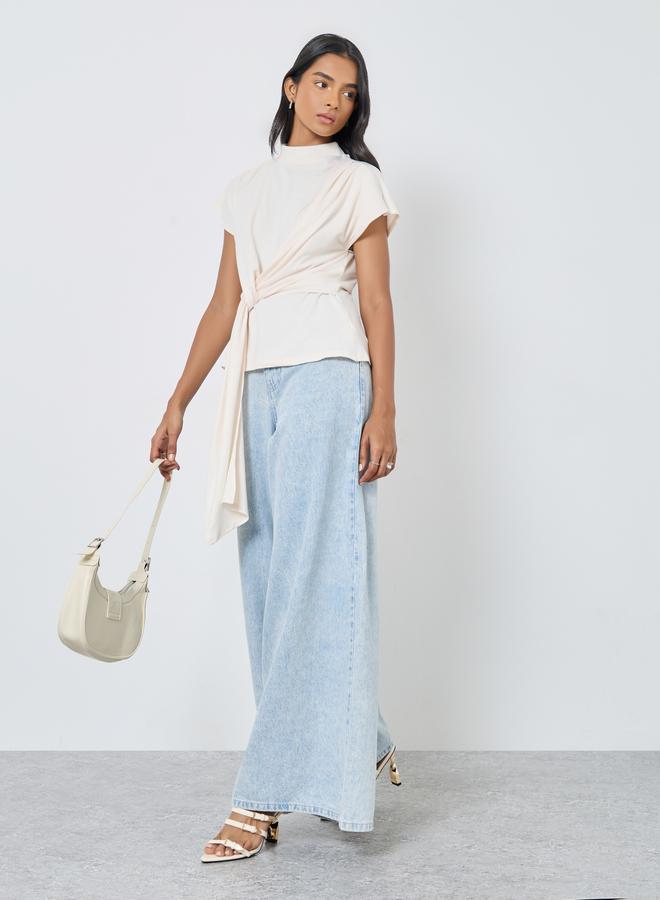 ستايلي بلوزة محبوكة عالية الرقبة بلمسة ربط - Image 2