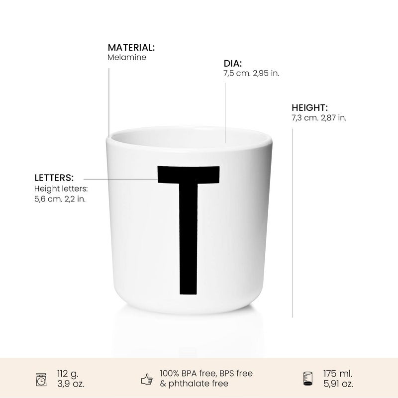 Design Letters Melamine Sippy cups for Baby 7 Oz A-Z | Kids Cups Designed in Denmark Reusable Cup for Baby 6+ Month|Learning Cup BPA/BPS Free | Children Drinking Cup Dishwasher Safe, Toddler Cup White - Image 2