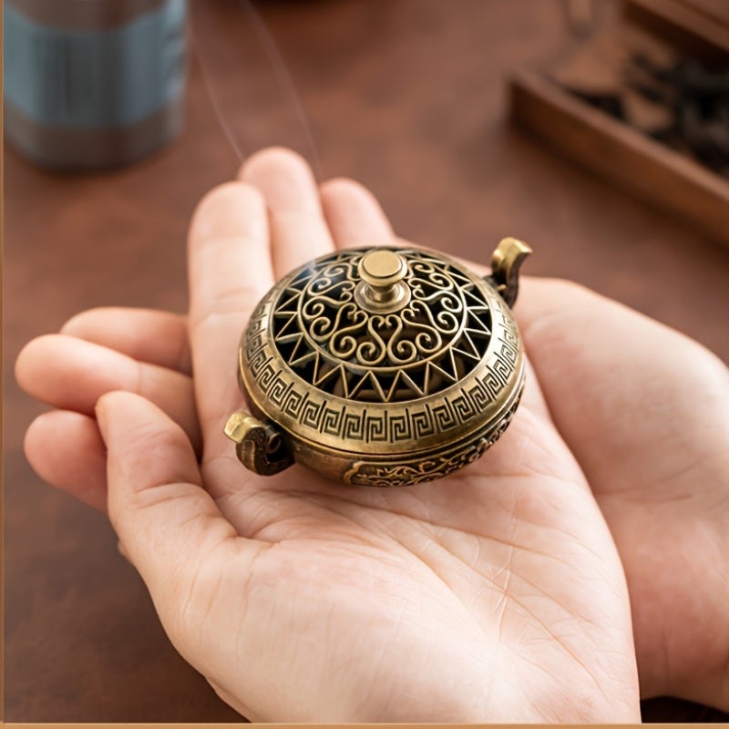 مبخرة معدنية بثلاث كرات ذهبية، تصميم رائع، مناسبة للتأمل اليوغا وديكور غرفة النوم وكهدايا العطلات (عيد الميلاد، الهالوين، عيد الفصح، عيد الشكر) - لا تتطلب كهرباء - Image 3