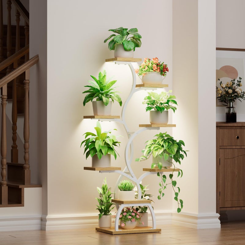 EVAWOO Plant Stand Indoor with Grow Light - 8 Tiered Plant Shelf Indoor, Corner Plant Stand, 49" Tall Plant Shelf with Lights for Indoor Growing, Lighted Flower Holder for Living Room, Balcony (White) - Image 4