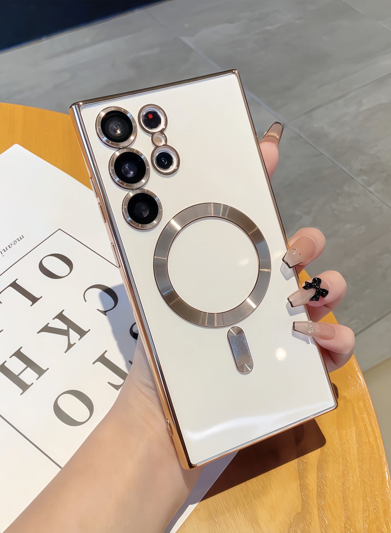 Samsung Galaxy S24 Ultra Case with Camera Lens Protector, Protective Case Compatible with Wireless Charging, Anti-Scratch Shockproof Protective Electroplated S24 Ultra Case for Women Men, gold - Image 1