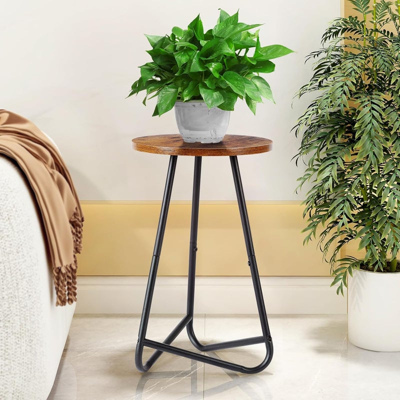 HDANI 50 cm Round Plant Stand, Flower Stand, Plant Shelf Made of Wood and Metal, Modern Shelf for Indoor Plants for Living Room, Balcony and Office, Black Rustic Brown - Image 5