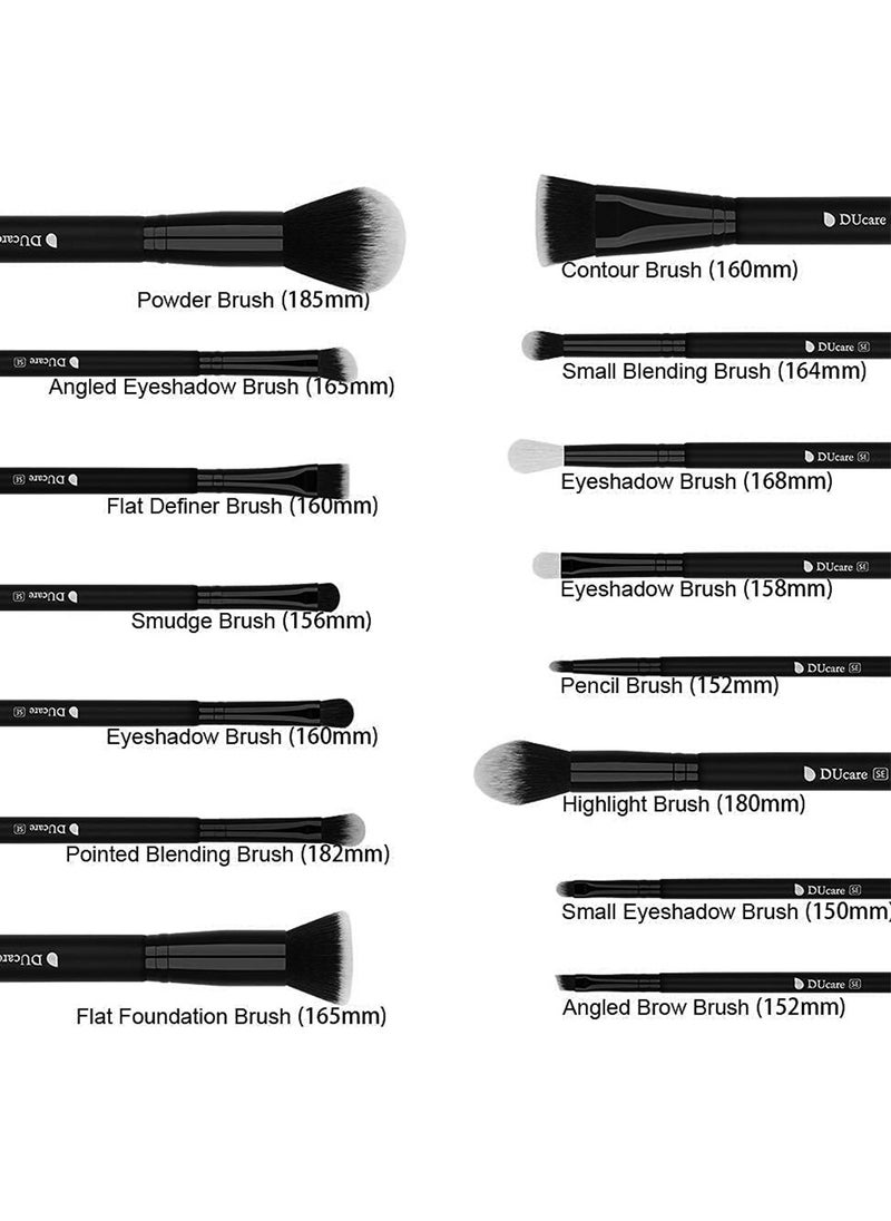 DUcare Professional 15 Piece Makeup Brush Set - Premium Synthetic Kabuki, Foundation & Eyeshadow Brushes in Luxury Black (Gift-Ready)  - Image 2