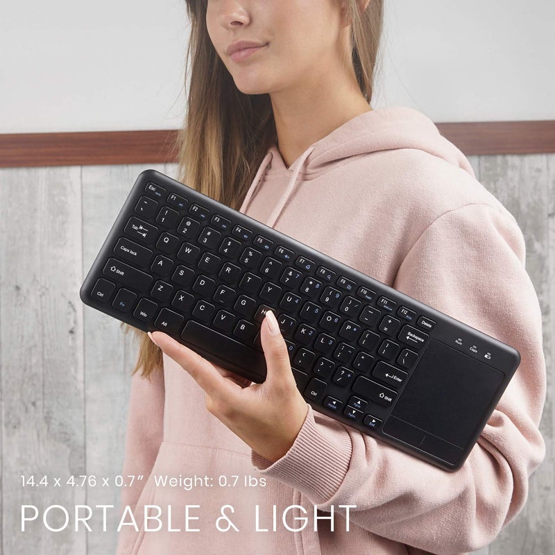 Perixx PERIBOARD-716 Wireless Keyboard with Touchpad, Support Multiple Devices Connection with TV, Tablet and Smartphone, X Type Scissor Keys, Black, US English Layout - Image 2