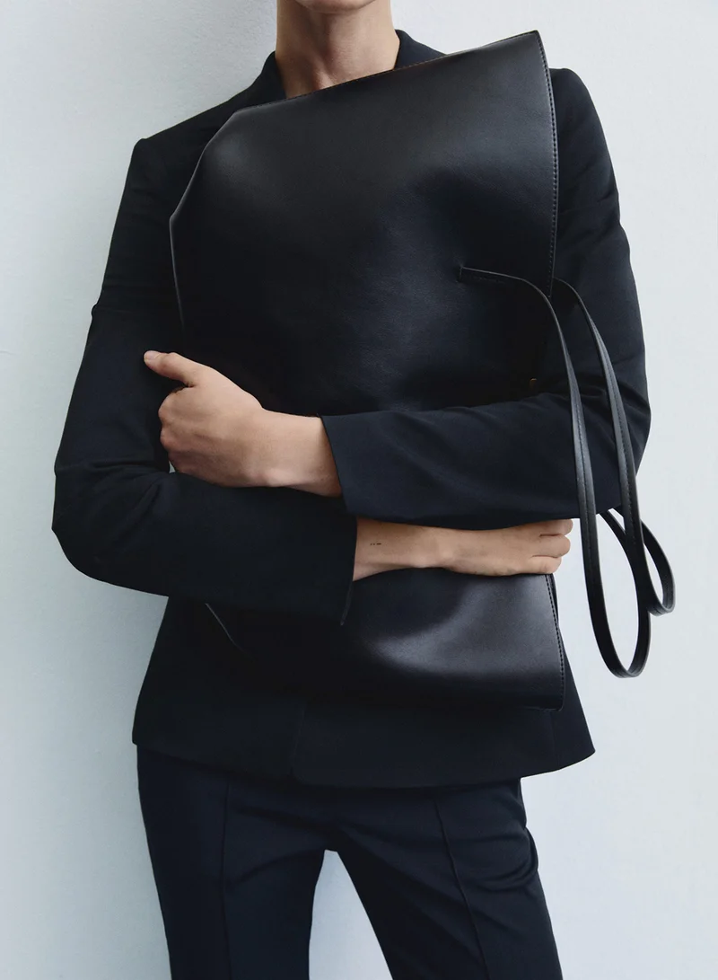 MANGO Shopper Bag with Metallic Detail
