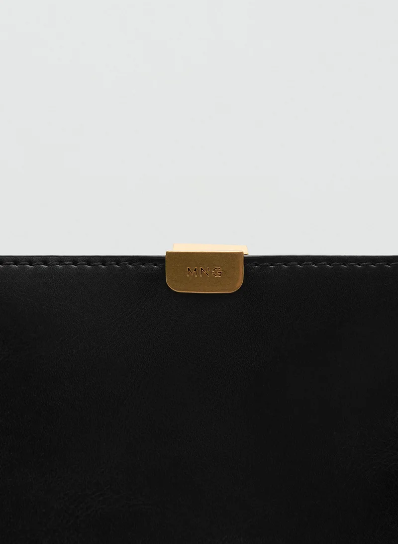 MANGO Shopper Bag with Metallic Detail