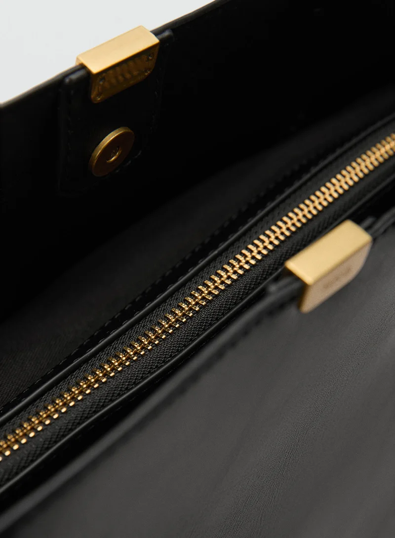 MANGO Shopper Bag with Metallic Detail
