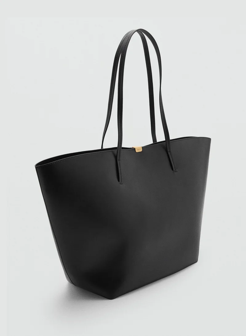 MANGO Shopper Bag with Metallic Detail