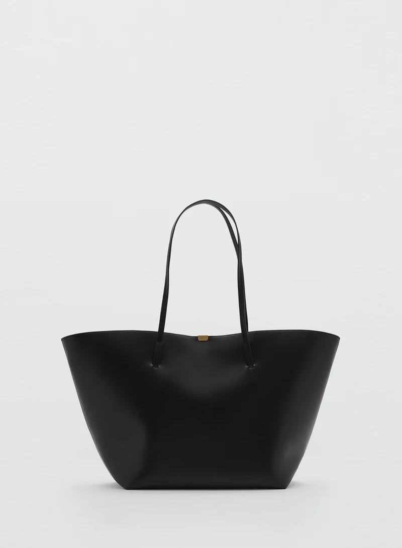 MANGO Shopper Bag with Metallic Detail
