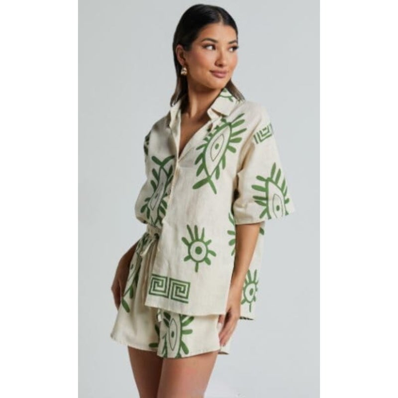 Rayon Geometric Stylish Pajama Shorts Co Ord Set for Women Pack of 1 - Image 4