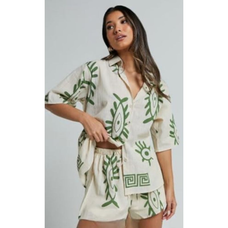 Rayon Geometric Stylish Pajama Shorts Co Ord Set for Women Pack of 1 - Image 1